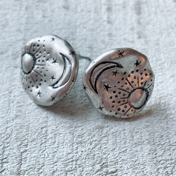 Free People Jewelry - Free People moon + sun celestial silver stud earrings NWOT